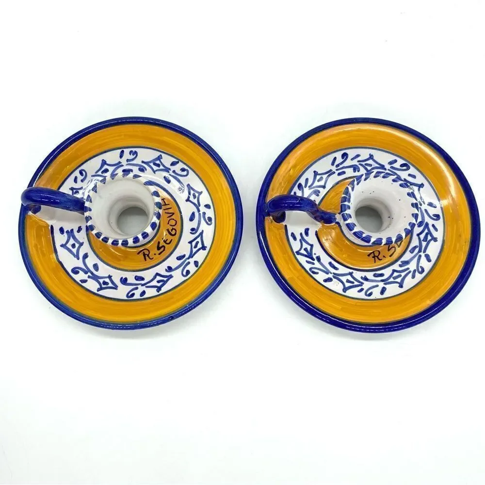 Fiesta Yellow Spanish Finger Loop Candlestick Holders